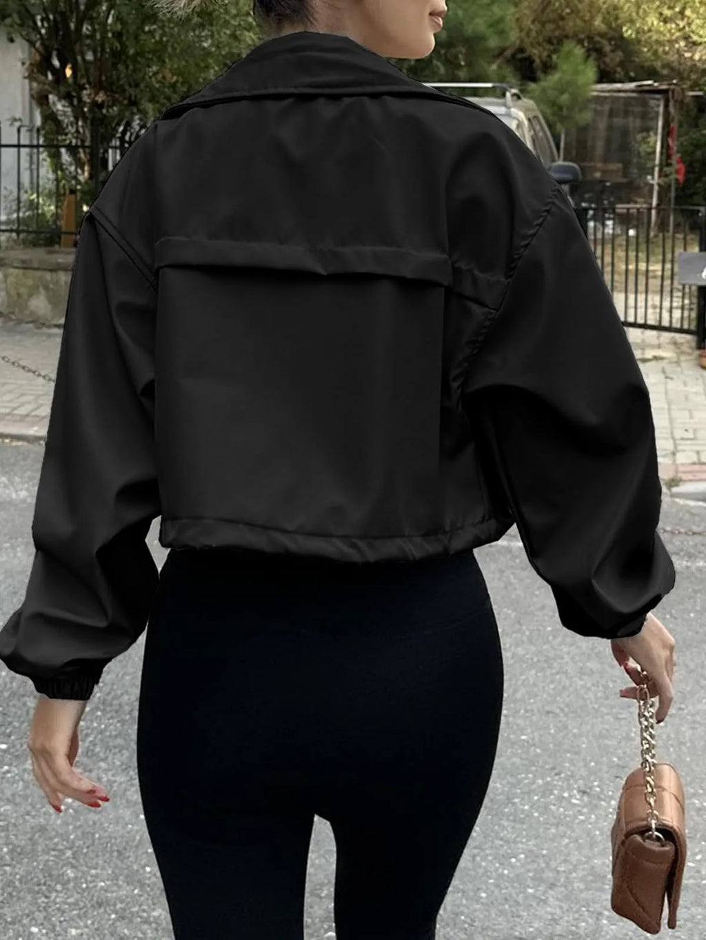 Solid Color Women's Short Jacket Zipper Trench Coat