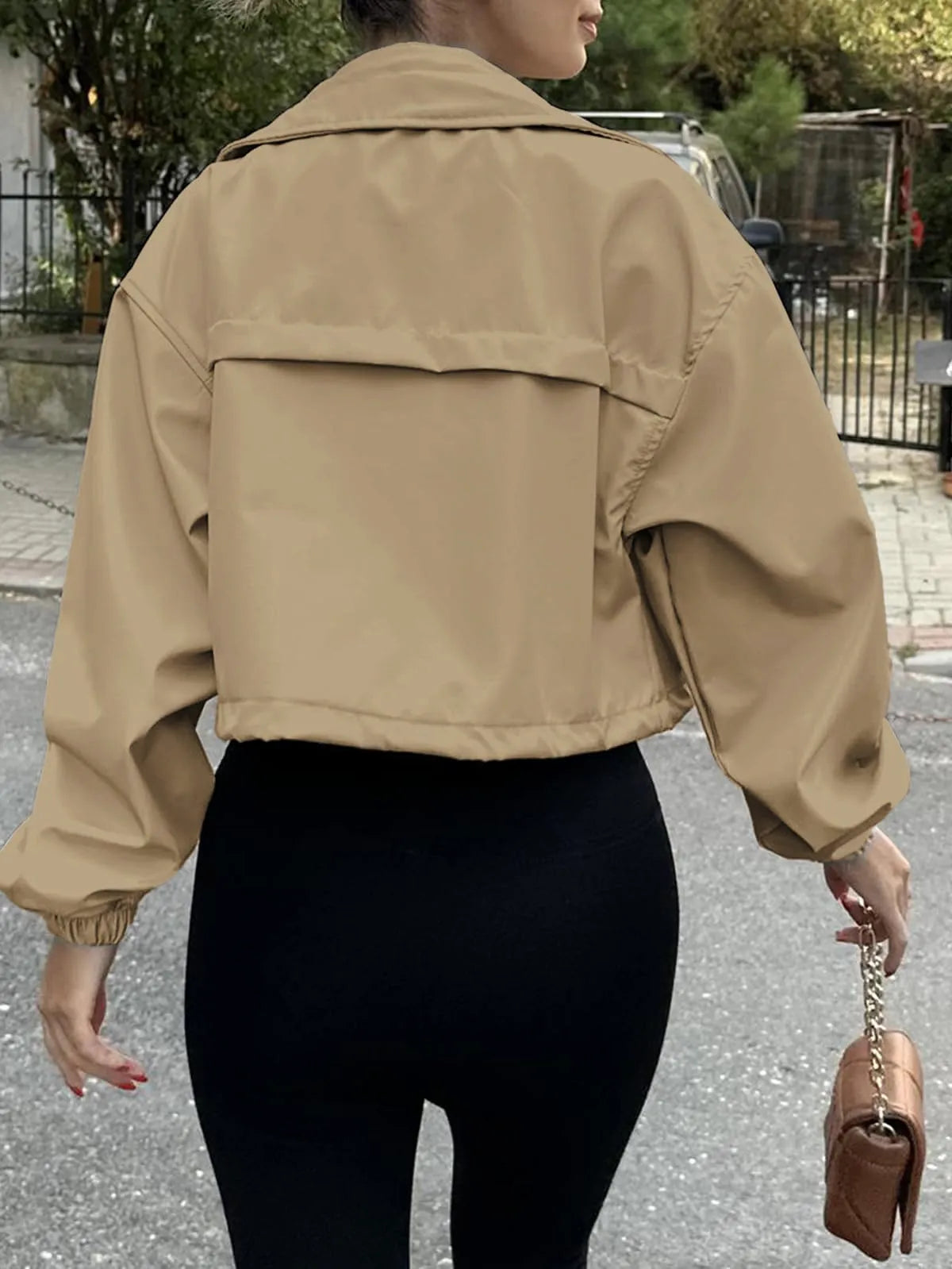 Solid Color Women's Short Jacket Zipper Trench Coat