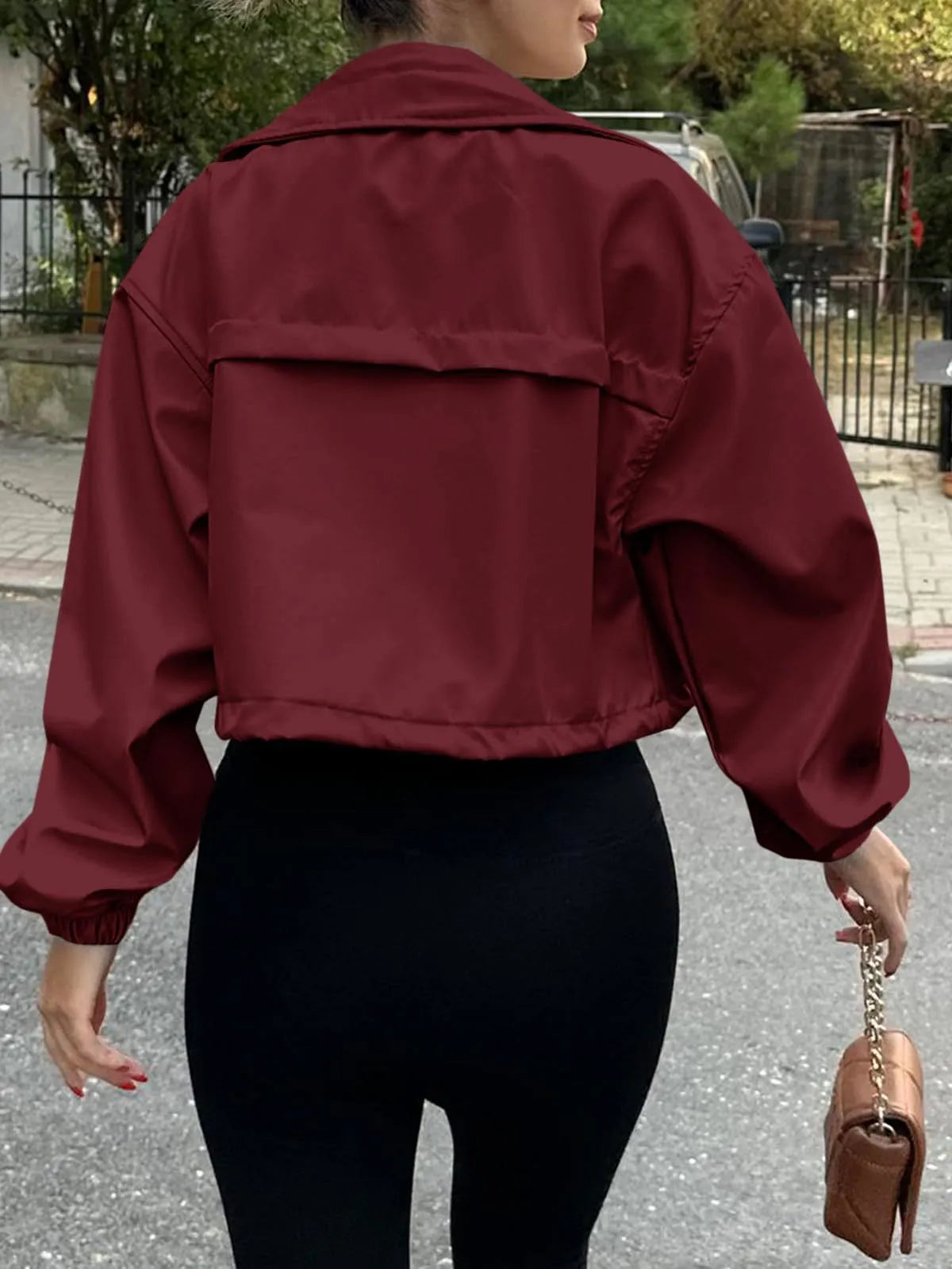 Solid Color Women's Short Jacket Zipper Trench Coat