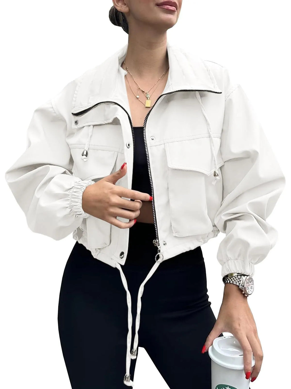 Solid Color Women's Short Jacket Zipper Trench Coat