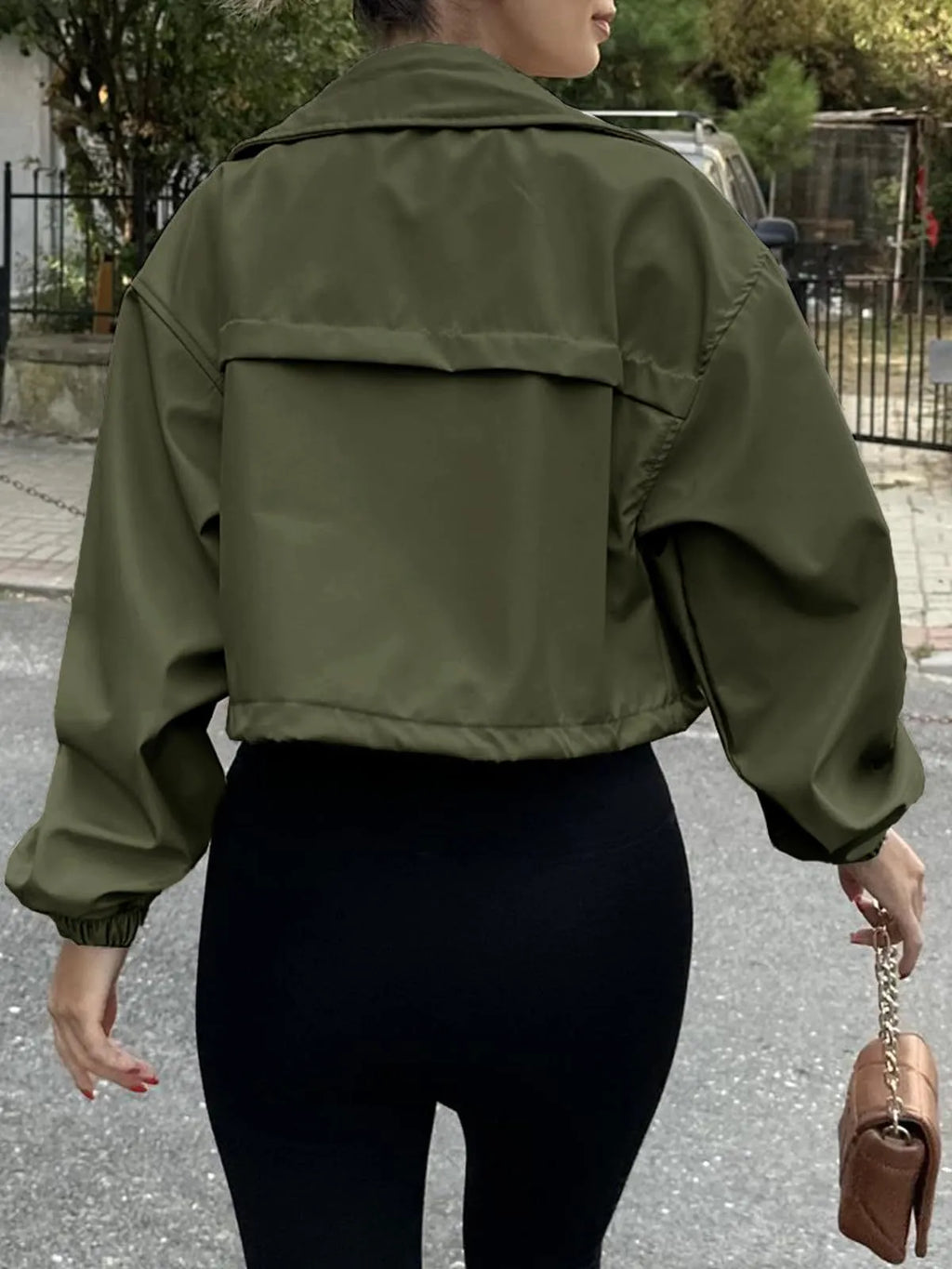 Solid Color Women's Short Jacket Zipper Trench Coat