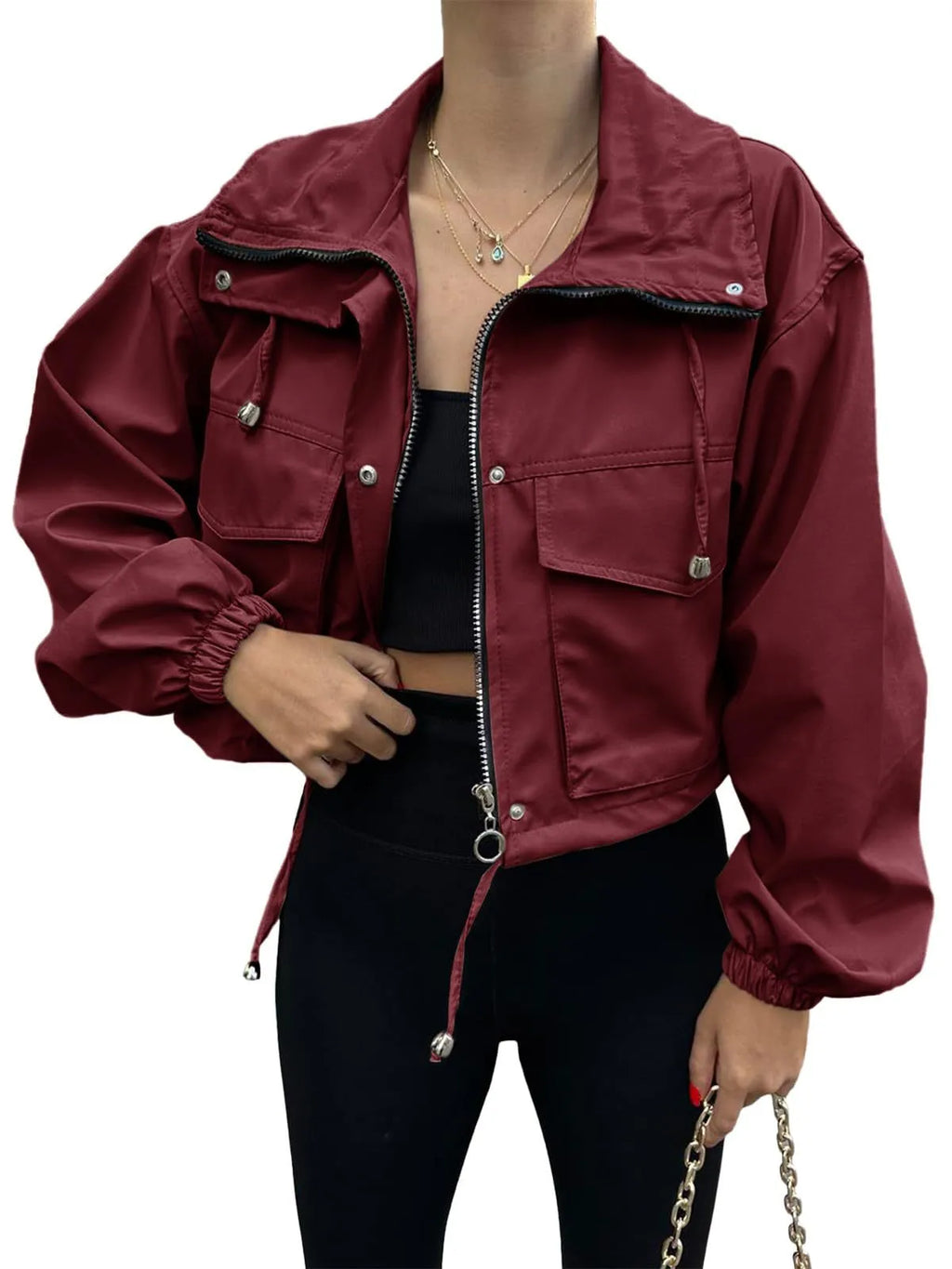 Solid Color Women's Short Jacket Zipper Trench Coat