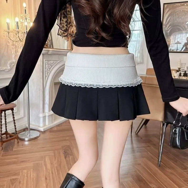 Women's Lace Stitching Design Pleated Hot Girl Skirt