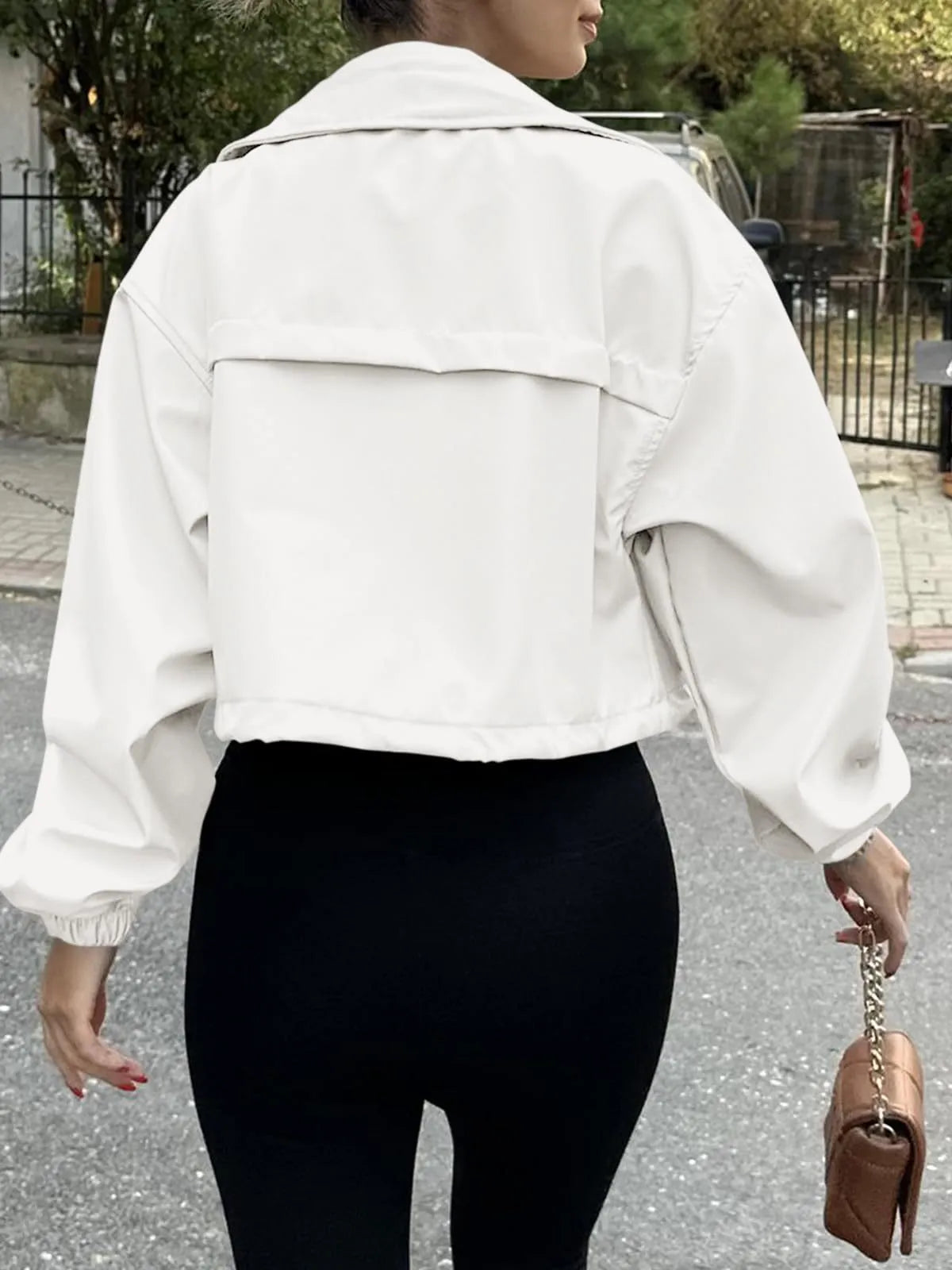 Solid Color Women's Short Jacket Zipper Trench Coat