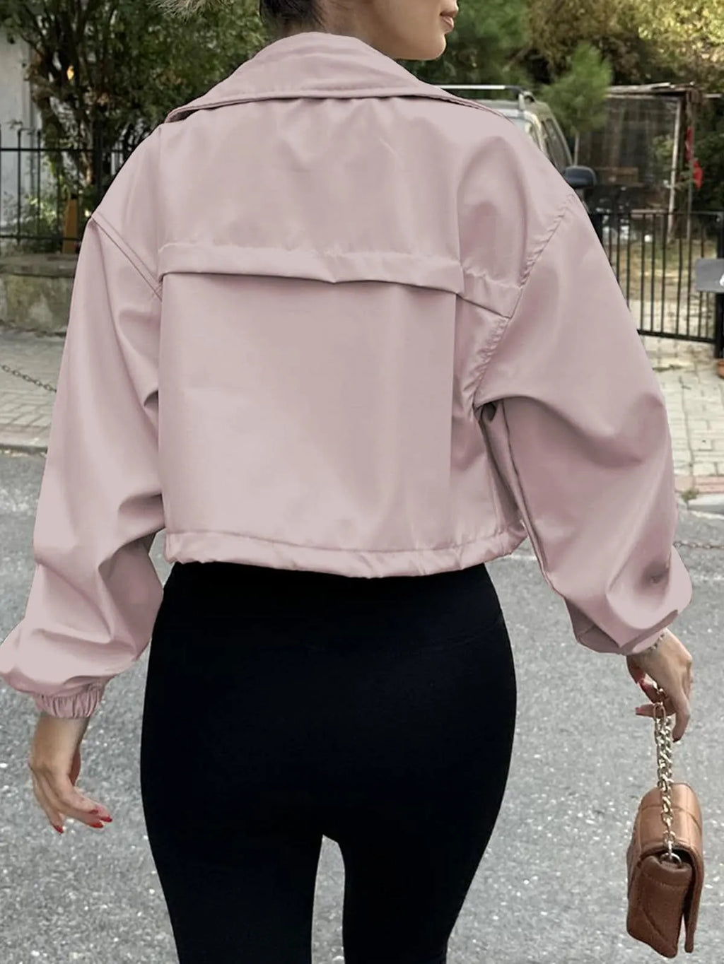 Solid Color Women's Short Jacket Zipper Trench Coat